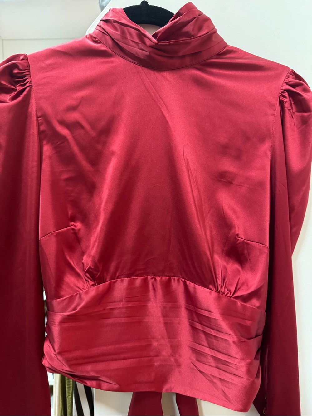 Women's Satin Burgundy Blouse with Draped Neck